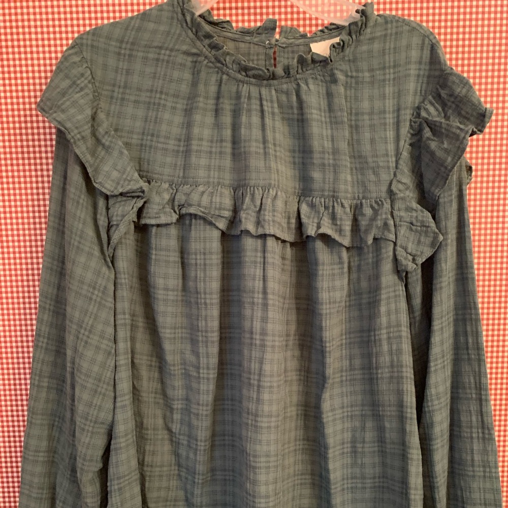 Dark green plaid smocked top